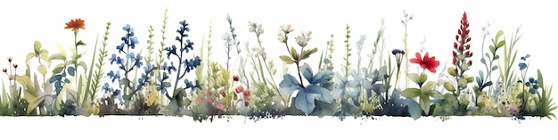 Uma pintura em aquarela de um campo de flores Imagem generativa de IA