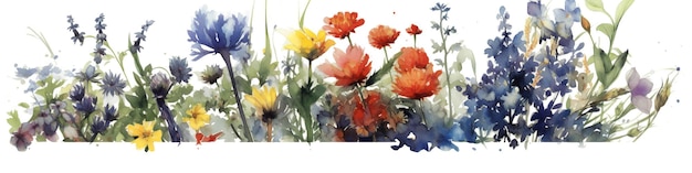 Uma pintura em aquarela de um campo de flores Imagem generativa de IA