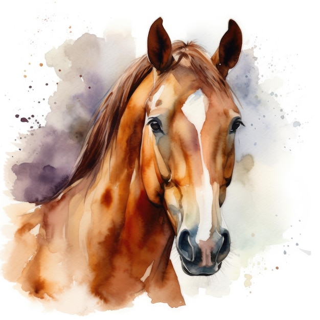 Foto uma pintura em aquarela de um cavalo com uma faixa branca no rosto.