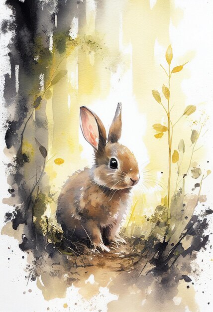 Uma pintura em aquarela de um coelho