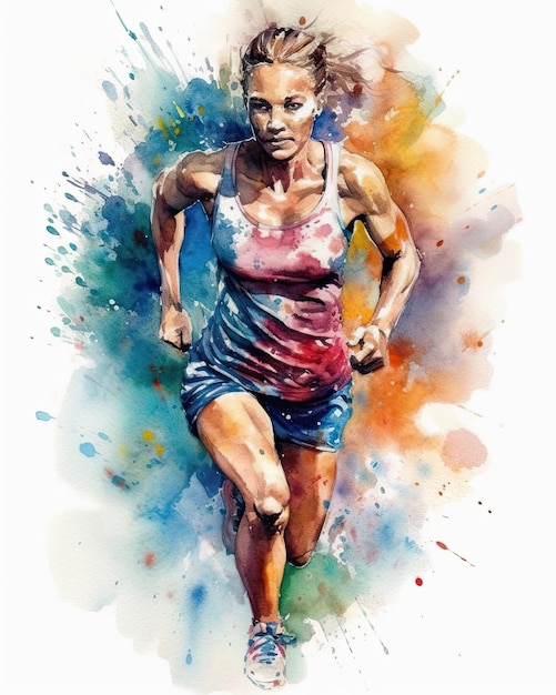 Uma pintura em aquarela de um corredor do esporte do ano de 2015.