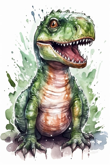 Uma pintura em aquarela de um dinossauro at-rex.