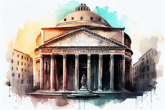 Uma pintura em aquarela de um edifício em Roma