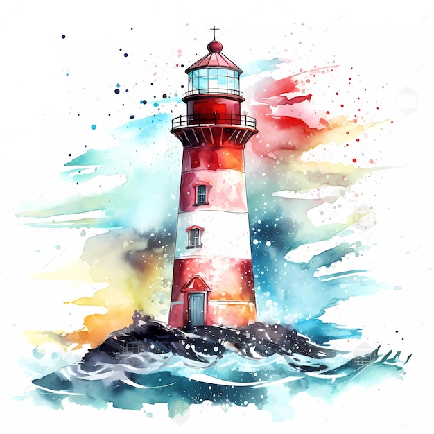 Uma pintura em aquarela de um farol