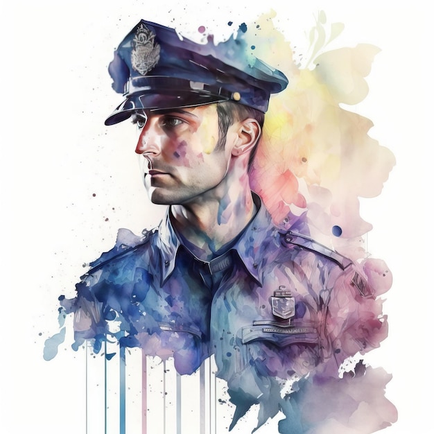 Uma pintura em aquarela de um policial.