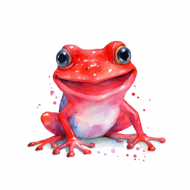 Uma pintura em aquarela de um sapo vermelho com olhos grandes.