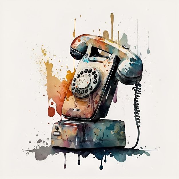 Uma pintura em aquarela de um telefone com a palavra "ligar" nela.