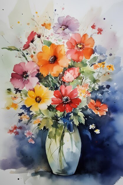 Uma pintura em aquarela de um vaso de flores