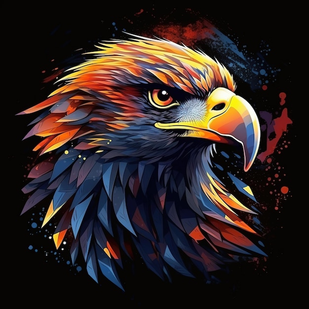 Uma pintura em aquarela de uma águia com um rosto azul e vermelho