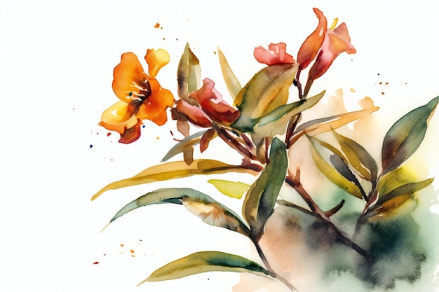 Uma pintura em aquarela de uma flor com flores de laranja.