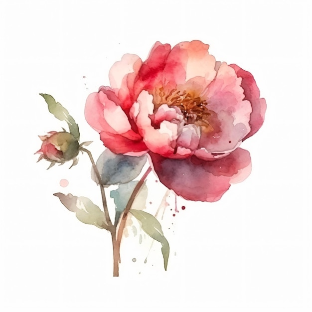 Uma pintura em aquarela de uma flor de peônia rosa.