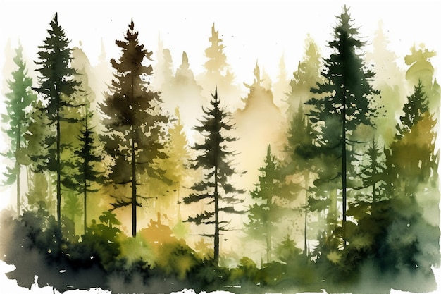 Uma pintura em aquarela de uma floresta com as palavras floresta na parte inferior.