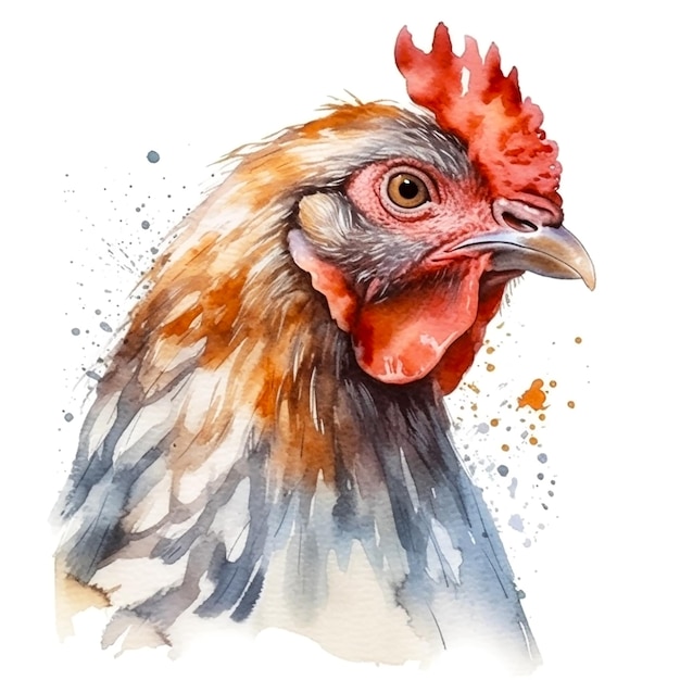 galinha marrom, frango de um toque de aquarela, desenho colorido