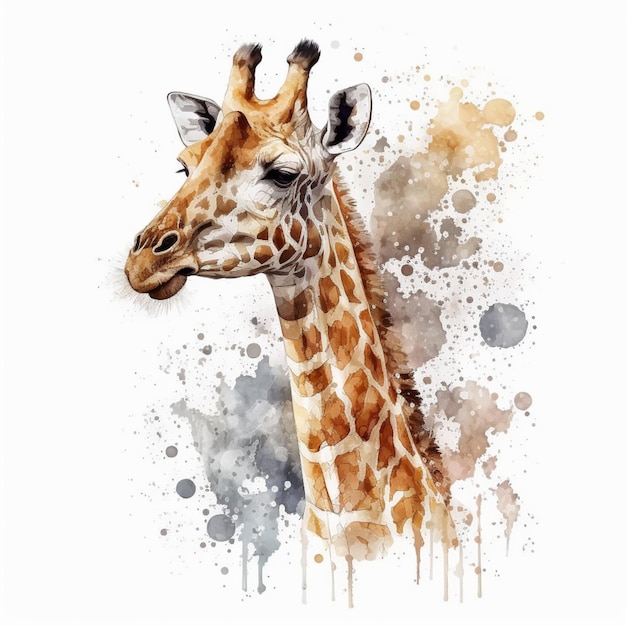 Foto uma pintura em aquarela de uma girafa com um padrão marrom e bege.