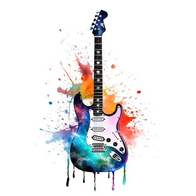 Uma pintura em aquarela de uma guitarra em uma imagem ai generativa de fundo branco