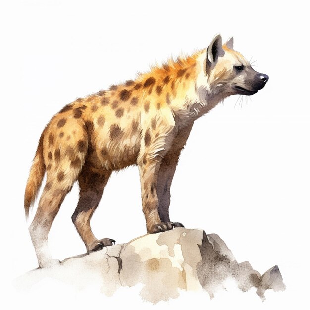 Foto uma pintura em aquarela de uma hiena em uma rocha