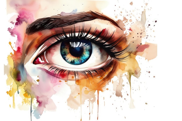 Uma pintura em aquarela de uma IA geradora de olhos azuis