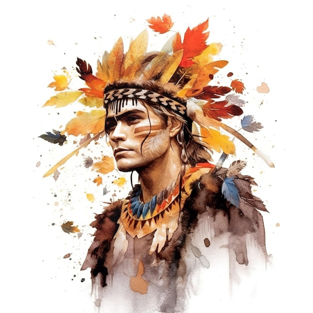 Uma pintura em aquarela de uma imagem ai generativa do homem nativo americano