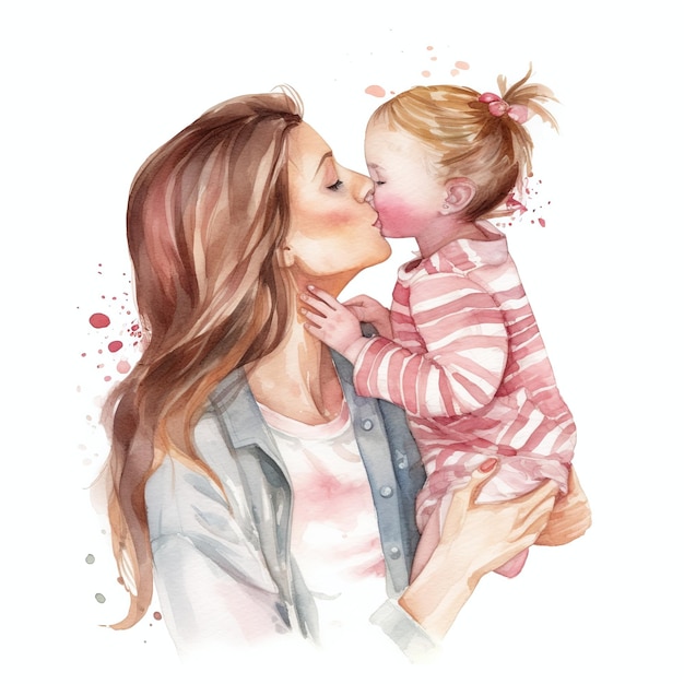 Uma pintura em aquarela de uma mãe e bebê