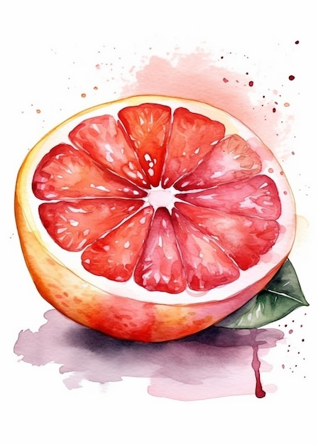 Uma pintura em aquarela de uma toranja com uma folha verde e a palavra toranja nela.