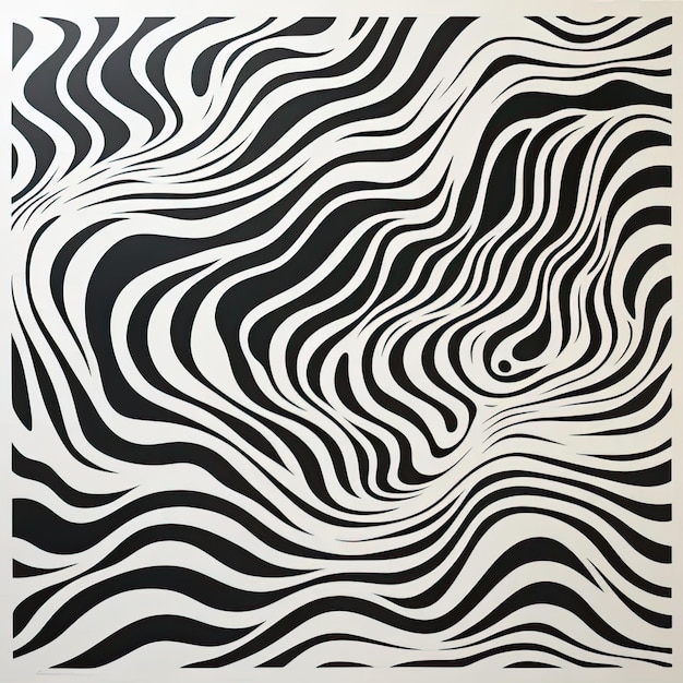 Uma pintura em preto e branco com linhas onduladas