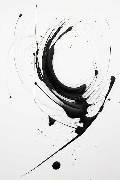 uma pintura em preto e branco de um círculo com fundo branco.