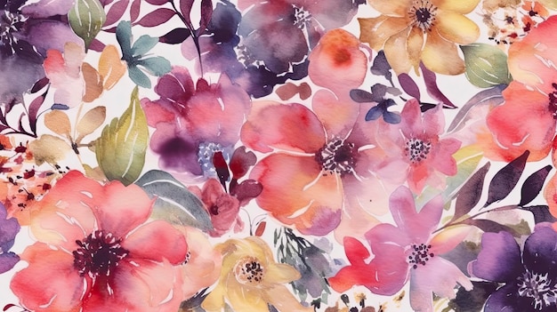 Uma pintura floral colorida com fundo aquarela.