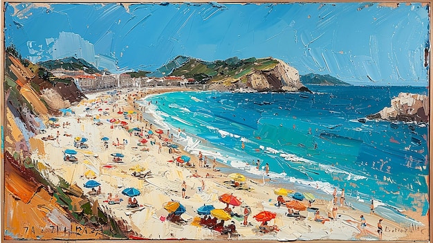 Foto uma pintura incrível de uma multidão de verão na praia multicolor