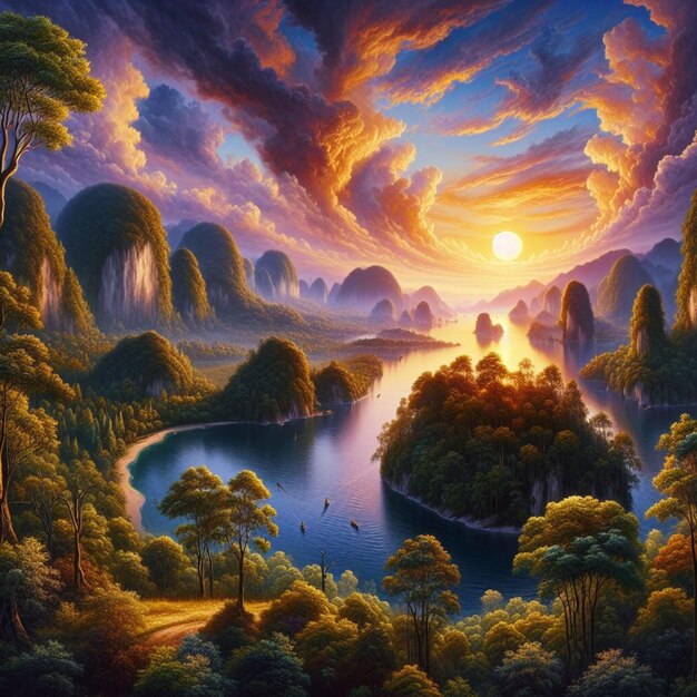 Uma pintura inspiradora de natureza e paisagem