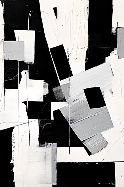 uma pintura preta e branca de quadrados pretos e brancos e um quadrado branco