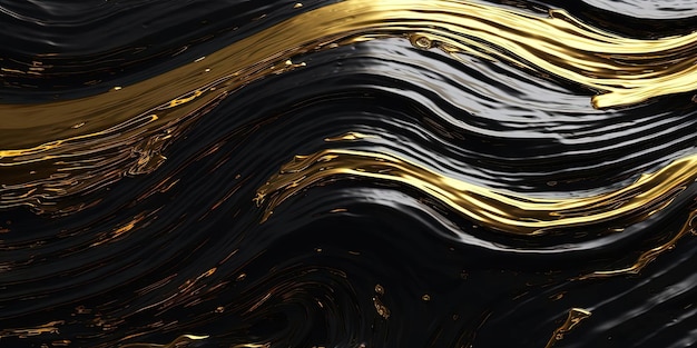uma pintura preta e dourada com muitas ondas