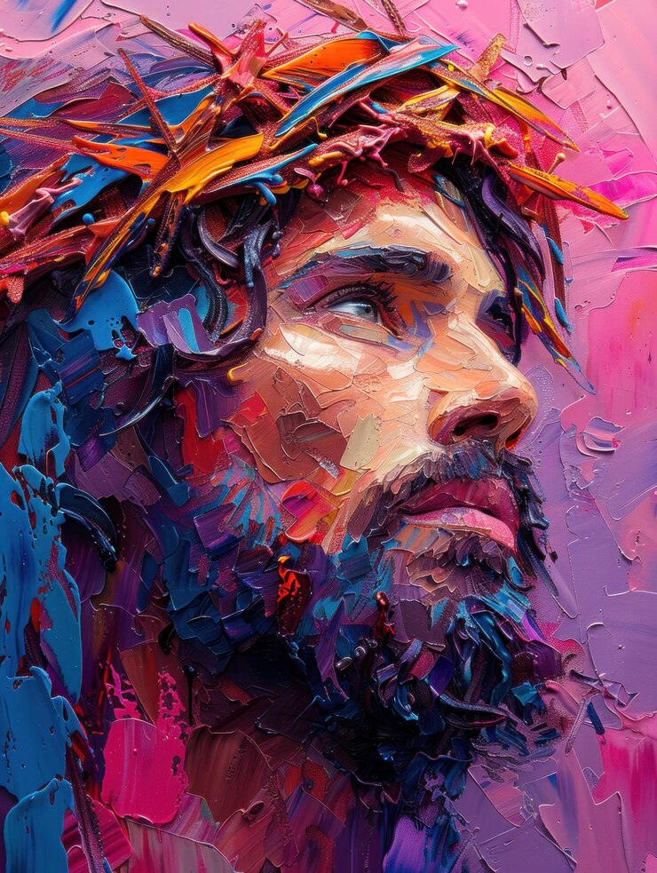 Uma pintura retratando um homem com uma expressão real usando uma coroa de ouro na cabeça O mans featu