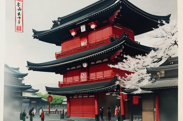 Uma pintura tradicional de tinta de Asakusa