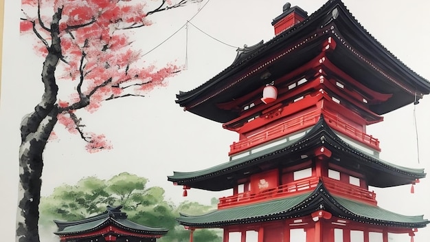 Uma pintura tradicional de tinta de Asakusa