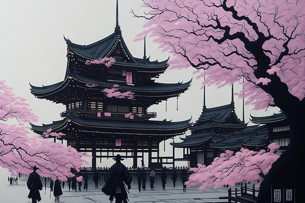 Uma pintura tradicional de tinta de Asakusa