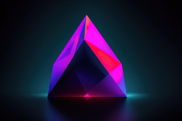 Uma pirâmide brilhante com luzes azuis e rosa