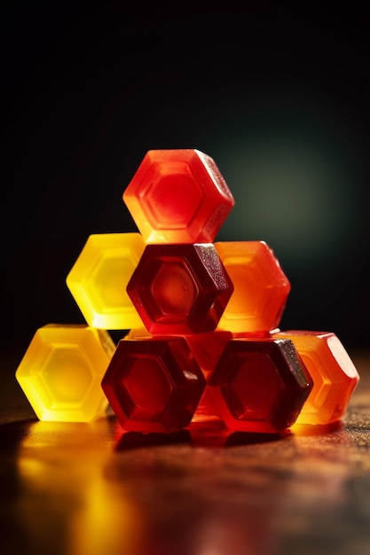 Uma pirâmide de hexágonos com a palavra mel