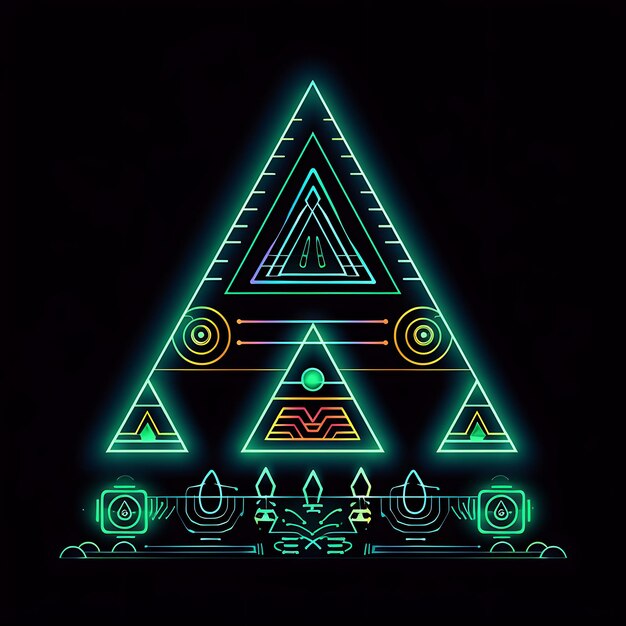 Foto uma pirâmide de néon inspirada na antiguidade neo neon line design arte criativa simples e minimalista