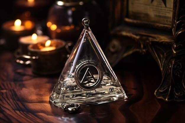 Foto uma pirâmide de vidro com um logotipo nele