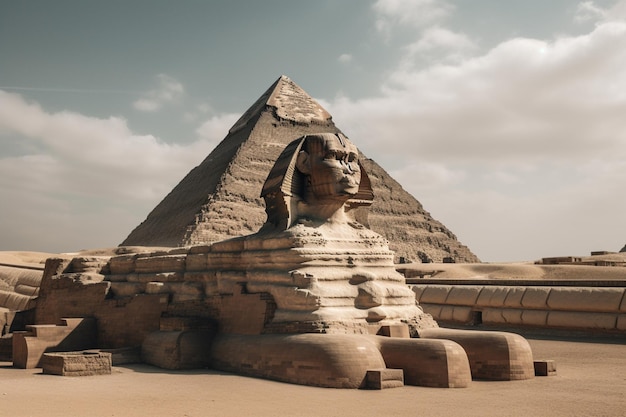 Uma pirâmide e uma esfinge no Egito