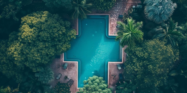 Foto uma piscina com um desenho de cruz no meio de uma floresta