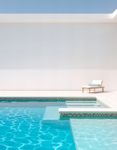 uma piscina com uma piscina e uma cadeira ao lado dela
