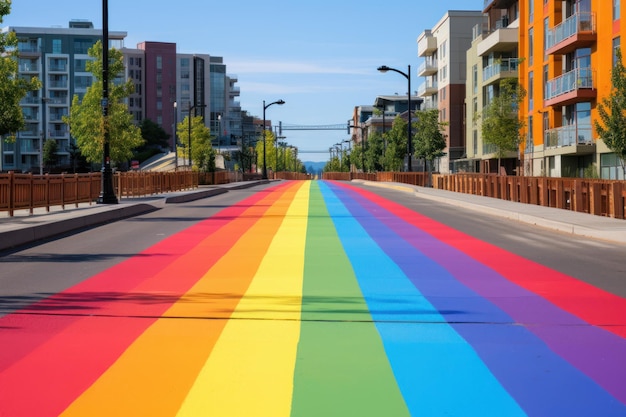 uma pista colorida em uma cidade