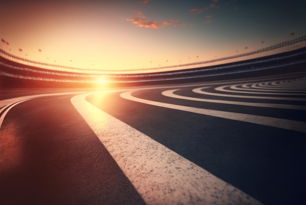 Foto uma pista de corrida com um pôr do sol ao fundo