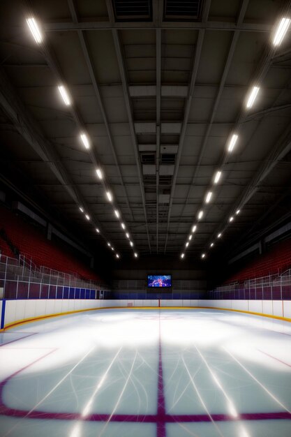 Foto uma pista de patinação vazia com luzes no teto