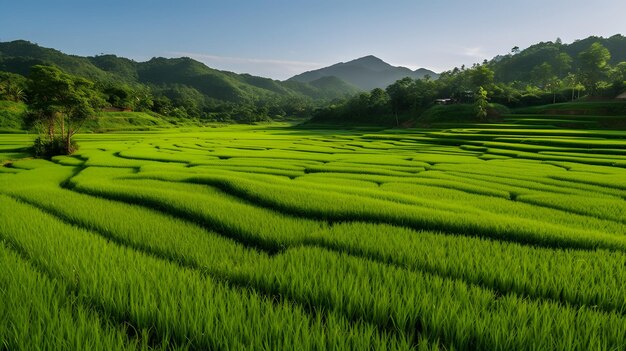 Uma pitoresca plantação de campos de arroz