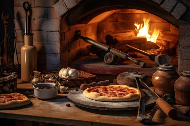 uma pizza assada na frente do forno tradicional publicidade profissional fotografia de alimentos