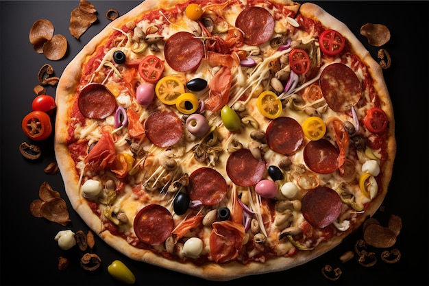 Uma pizza com diferentes coberturas