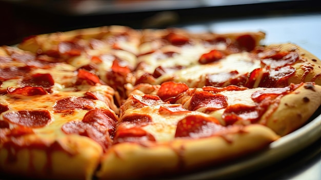 Uma pizza com pepperoni e queijo nele