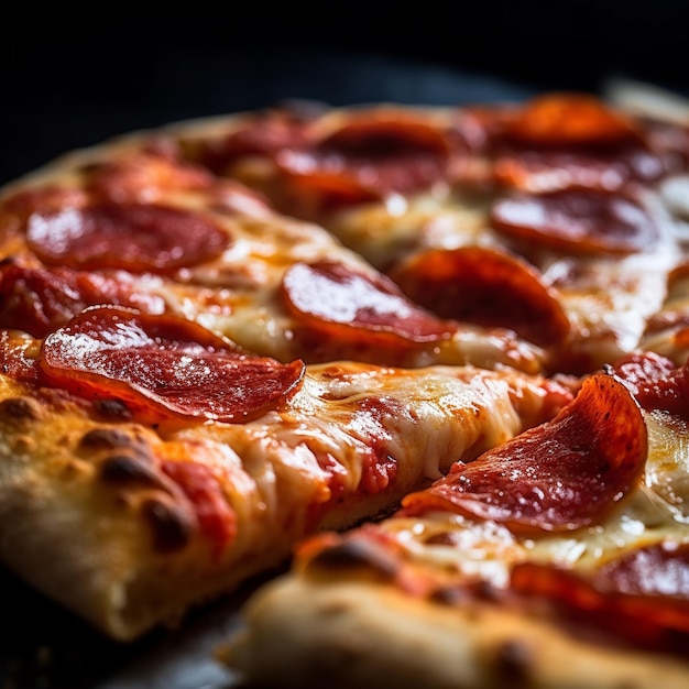 Uma pizza com pepperoni e queijo nele